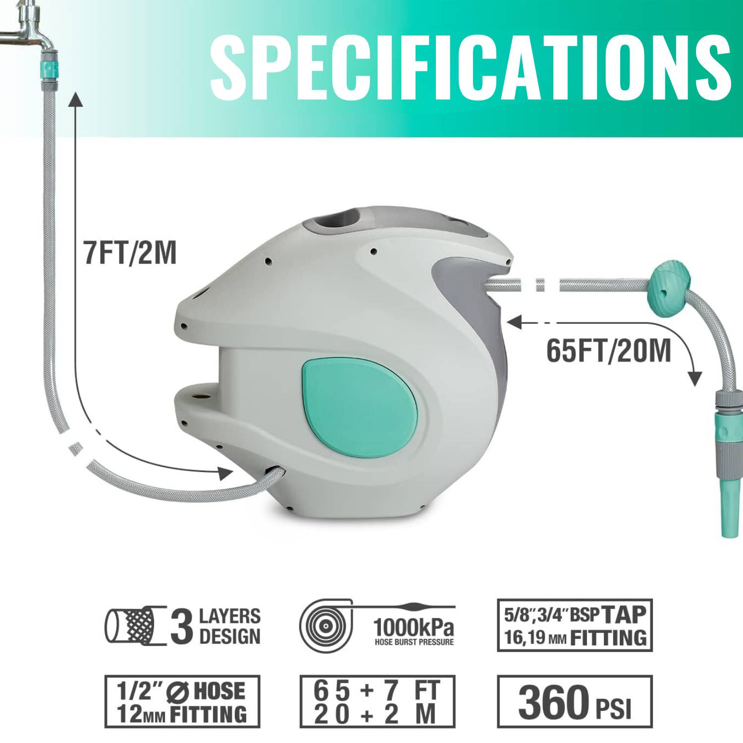 Retractable Garden Hose Reel | Wall Mounted Water Hose Reel: image 2
