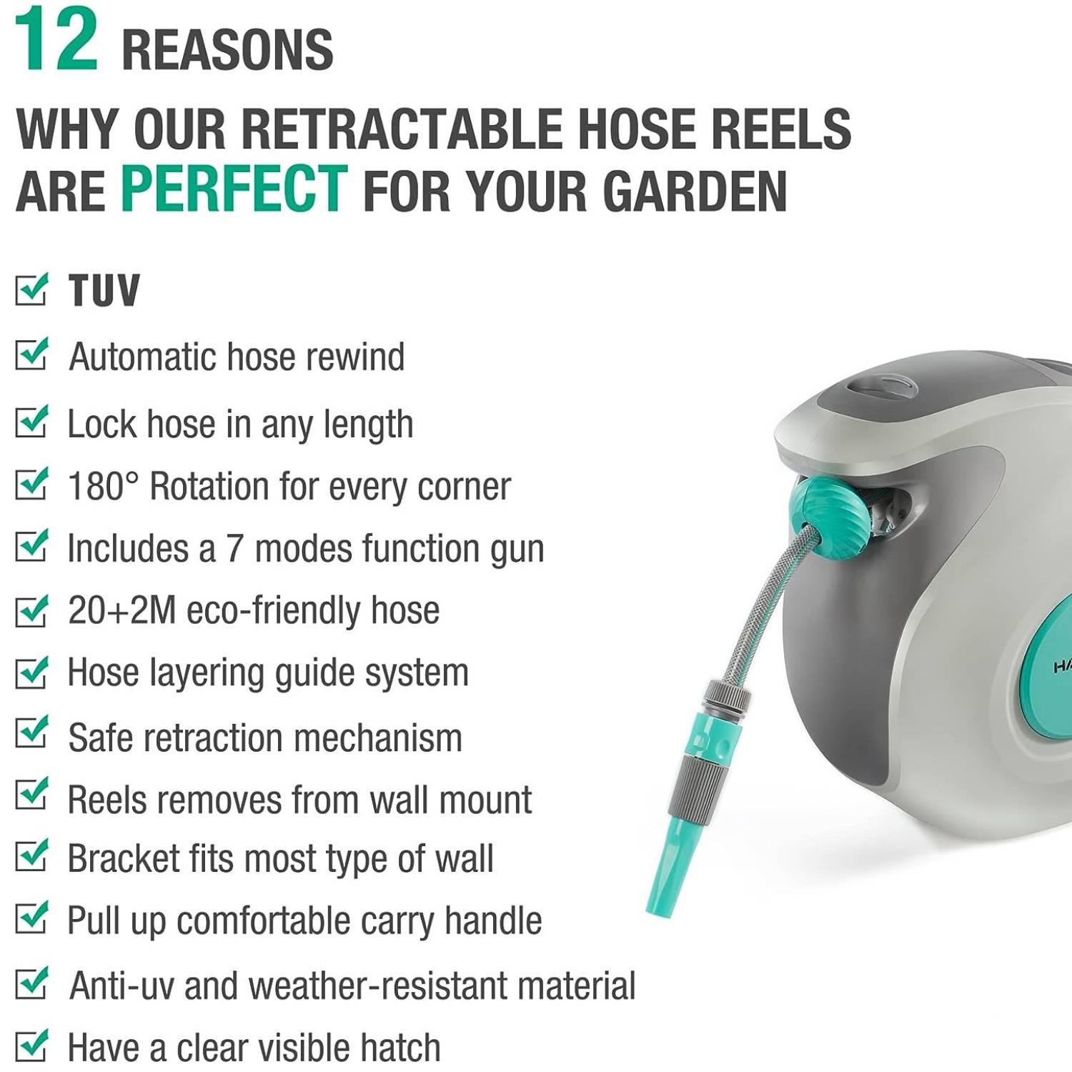 Retractable Garden Hose Reel | Wall Mounted Water Hose Reel: image 6