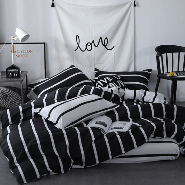 black white vertical striped comforter set